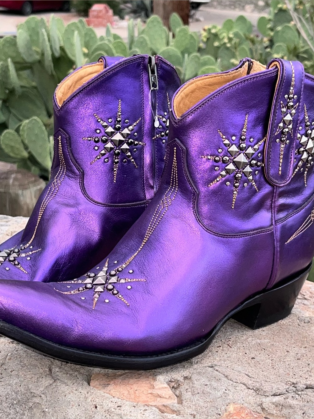 ✨ Old Gringo Starburst Stud Metallic Purple Ankle Boots Rocker New Countrygirl